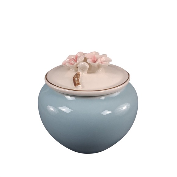 The Unbranded Brand Other - Ceramic Tea Caddy Handmade Pinch Flower Blue Ceramic Tea Sealing Jar Canister